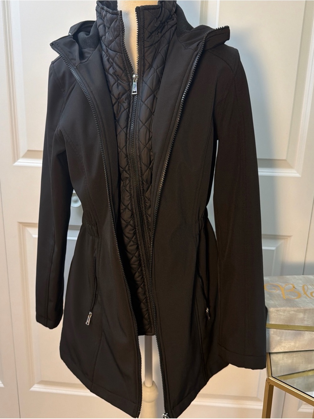 Ralph Lauren Black Quilted-Insert Trench Coat s -excellent!